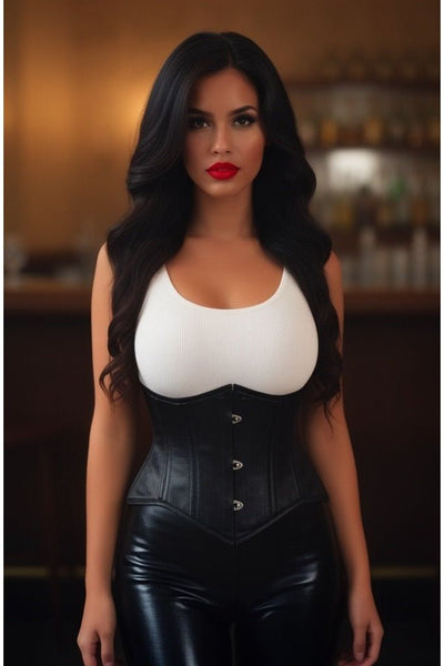 Lavish Black Satin Mini Cincher Underbust Corset Waist Cincher Busk Closure - Daisy Corsets