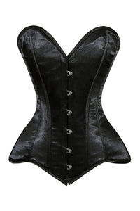 Lavish Black Satin Overbust Corset Sweetheart Neckline Busk Closure - Daisy Corsets
