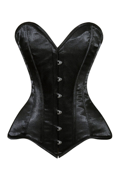 Lavish Black Satin Overbust Corset Sweetheart Neckline Busk Closure - Daisy Corsets