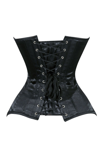 Lavish Black Satin Overbust Corset Sweetheart Neckline Busk Closure - Daisy Corsets