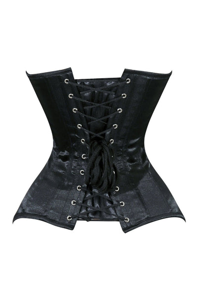 Lavish Black Satin Overbust Corset Sweetheart Neckline Busk Closure - Daisy Corsets