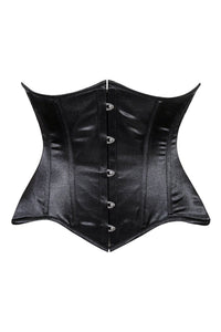 Lavish Black Satin Underbust Corset Waist Cincher Busk Closure - Daisy Corsets