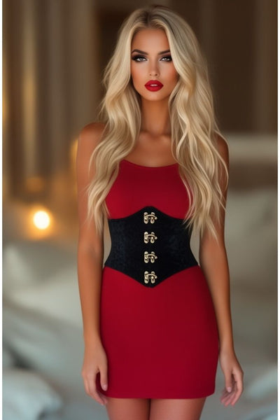 Lavish Black Velvet Corset Belt Cincher w/Clasps - Daisy Corsets