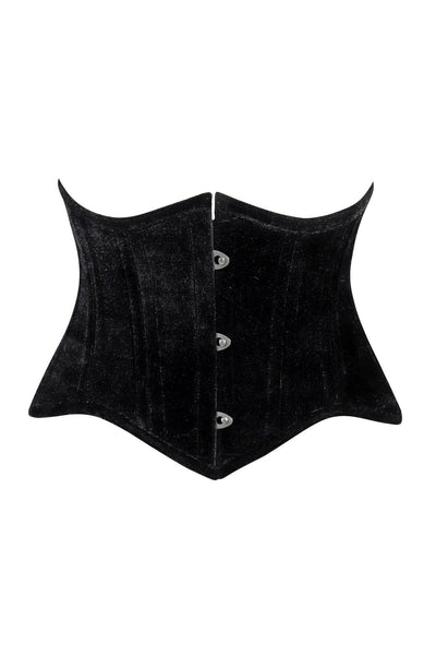 Lavish Black Velvet Mini Cincher Underbust Corset Waist Cincher Busk Closure - Daisy Corsets