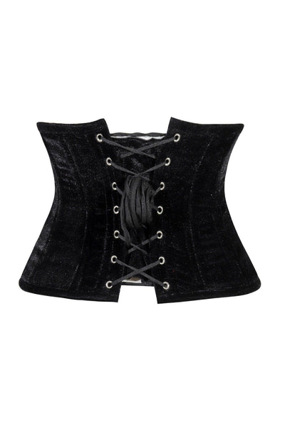 Lavish Black Velvet Mini Cincher Underbust Corset Waist Cincher Busk Closure - Daisy Corsets