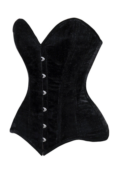 Lavish Black Velvet Overbust Corset Sweetheart Neckline Busk Closure - Daisy Corsets