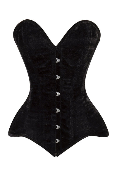 Lavish Black Velvet Overbust Corset Sweetheart Neckline Busk Closure - Daisy Corsets