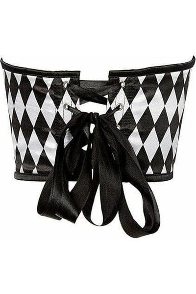 Lavish Black & White Diamond Satin Open Cup Waist Cincher - Daisy Corsets