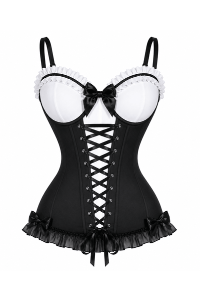 Lavish Black & White Stretch Lycra Bustier Corset with Underwire Cups - Daisy Corsets