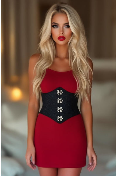 Lavish Black/Black Swirl Brocade Corset Belt Cincher w/Clasps - Daisy Corsets