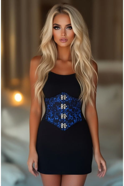 Lavish Black/Blue Swirl Brocade Corset Belt Cincher w/Clasps - Daisy Corsets