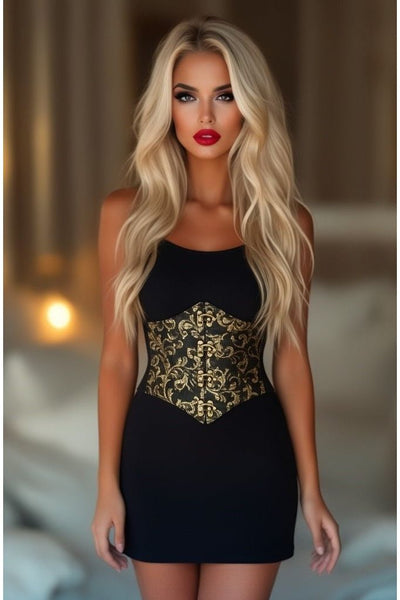 Lavish Black/Gold Swirl Brocade Corset Belt Cincher w/Clasps - Daisy Corsets