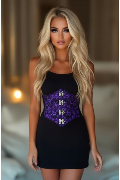 Lavish Black/Purple Swirl Brocade Corset Belt Cincher w/Clasps - Daisy Corsets