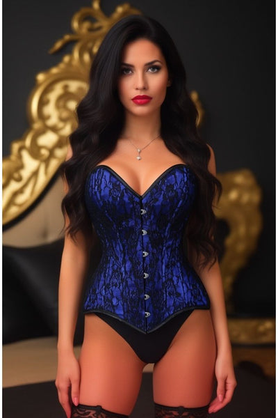 Lavish Blue/Black Lace Overbust Corset Sweetheart Neckline Busk Closure - Daisy Corsets