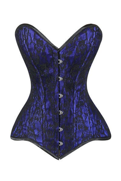 Lavish Blue/Black Lace Overbust Corset Sweetheart Neckline Busk Closure - Daisy Corsets