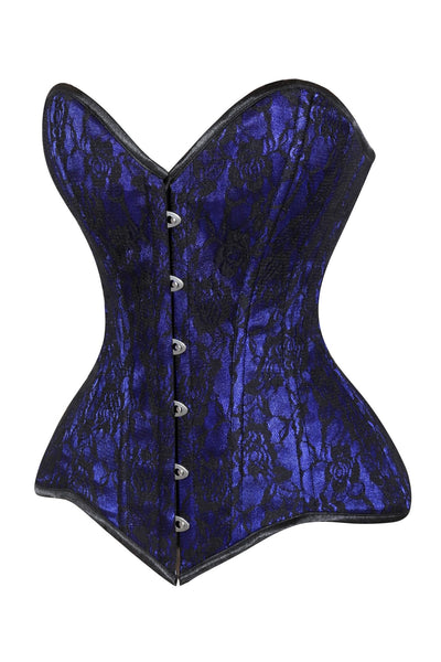 Lavish Blue/Black Lace Overbust Corset Sweetheart Neckline Busk Closure - Daisy Corsets