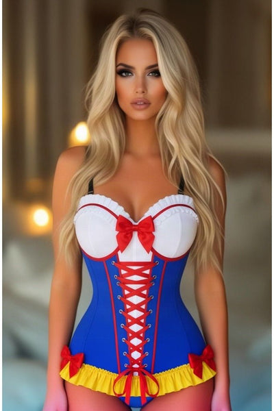 Lavish Blue/White/Red/Yellow Stretch Lycra Bustier Corset with Underwire Cups - Daisy Corsets