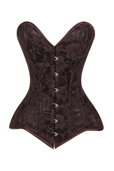 Lavish Dark Brown Lace Overbust Corset Sweetheart Neckline Busk Closure - Daisy Corsets