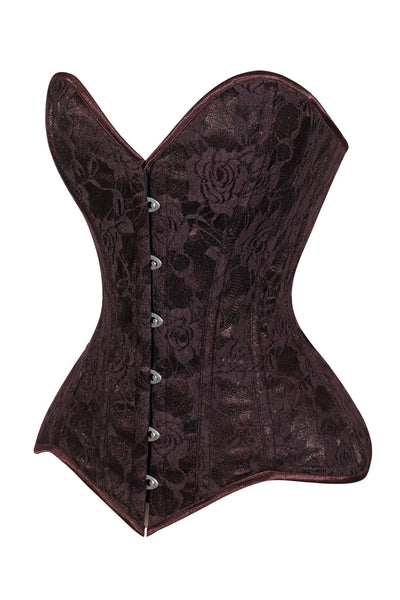 Lavish Dark Brown Lace Overbust Corset Sweetheart Neckline Busk Closure - Daisy Corsets