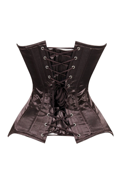 Lavish Dark Brown Satin Overbust Corset Sweetheart Neckline Busk Closure - Daisy Corsets