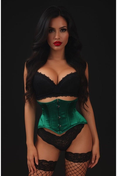 Lavish Dark Green Satin Mini Cincher Underbust Corset Waist Cincher Busk Closure - Daisy Corsets