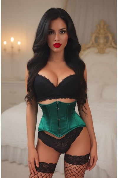 Lavish Dark Green Satin Mini Cincher Underbust Corset Waist Cincher Busk Closure - Daisy Corsets