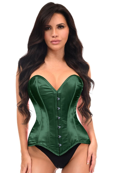 Lavish Dark Green Satin Overbust Corset Sweetheart Neckline Busk Closure - Daisy Corsets