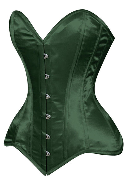 Lavish Dark Green Satin Overbust Corset Sweetheart Neckline Busk Closure - Daisy Corsets