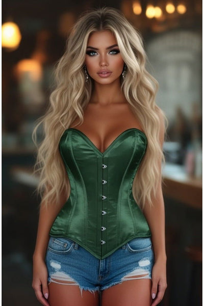Lavish Dark Green Satin Overbust Corset Sweetheart Neckline Busk Closure - Daisy Corsets