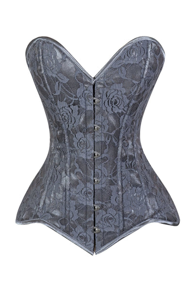 Lavish Dark Grey Lace Overbust Corset Sweetheart Neckline Busk Closure - Daisy Corsets