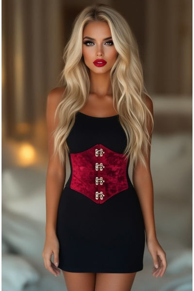 Lavish Dark Red Crushed Velvet Corset Belt Cincher w/Clasps - Daisy Corsets