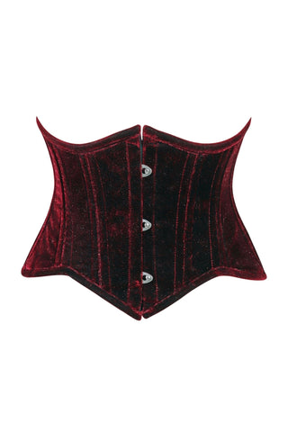 Lavish Dark Red Velvet Mini Cincher Underbust Corset Waist Cincher Busk Closure - Daisy Corsets