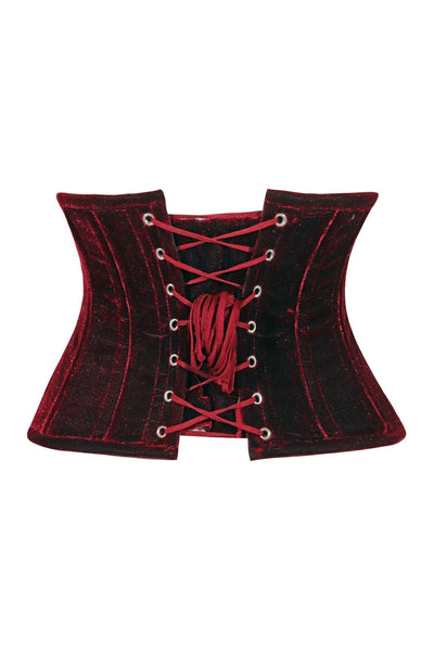 Lavish Dark Red Velvet Mini Cincher Underbust Corset Waist Cincher Busk Closure - Daisy Corsets