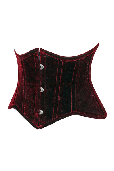 Lavish Dark Red Velvet Mini Cincher Underbust Corset Waist Cincher Busk Closure - Daisy Corsets
