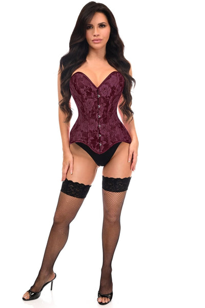 Lavish Dark Red Wine Lace Overbust Corset Sweetheart Neckline Busk Closure - Daisy Corsets