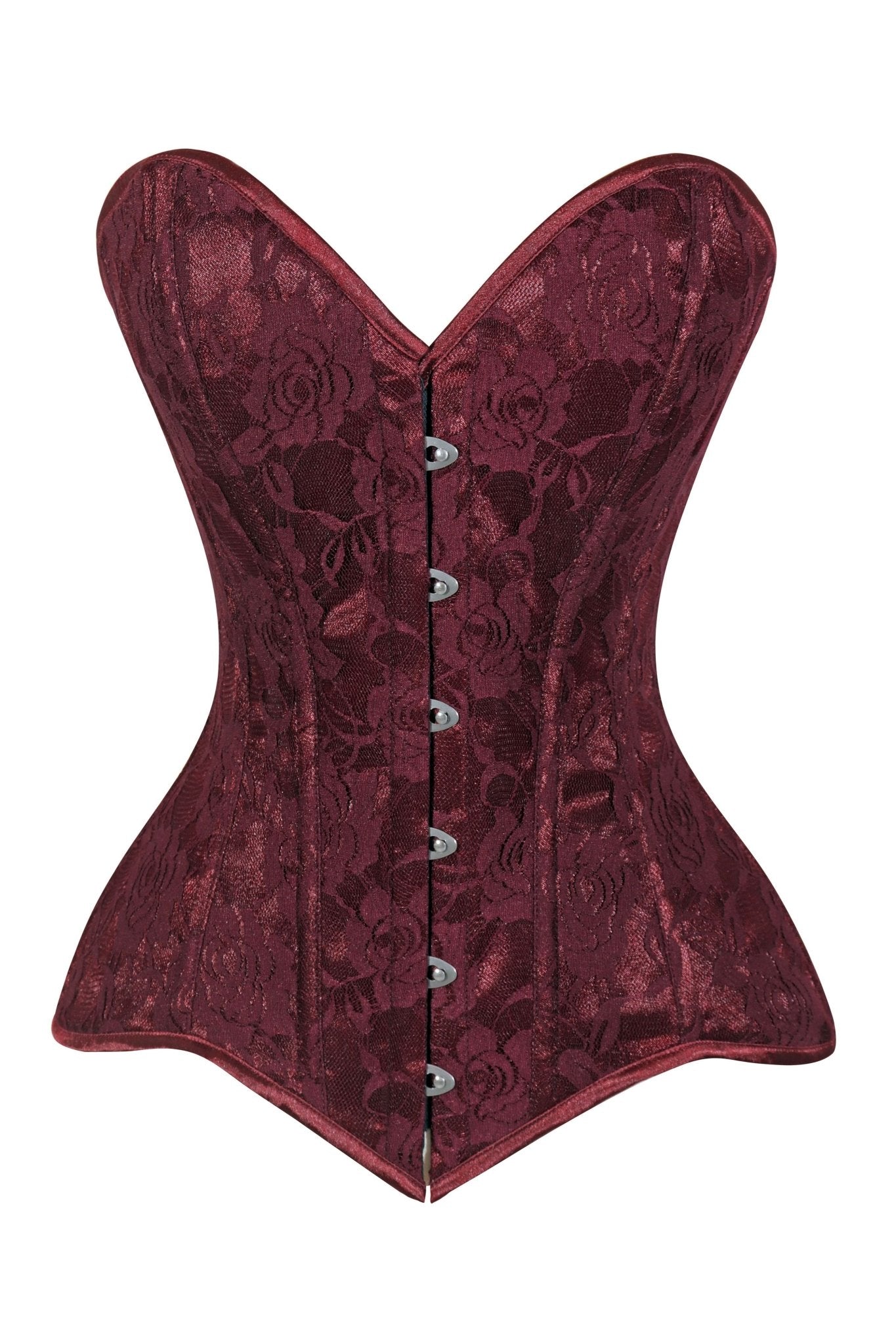 Lavish Dark Red Wine Lace Overbust Corset Sweetheart Neckline Busk Closure - Daisy Corsets