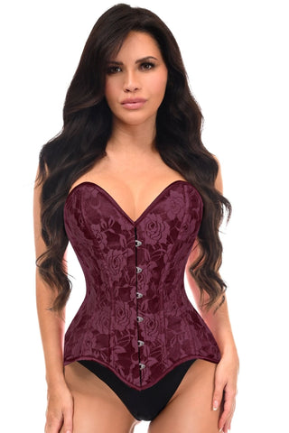 Lavish Dark Red Wine Lace Overbust Corset Sweetheart Neckline Busk Closure - Daisy Corsets