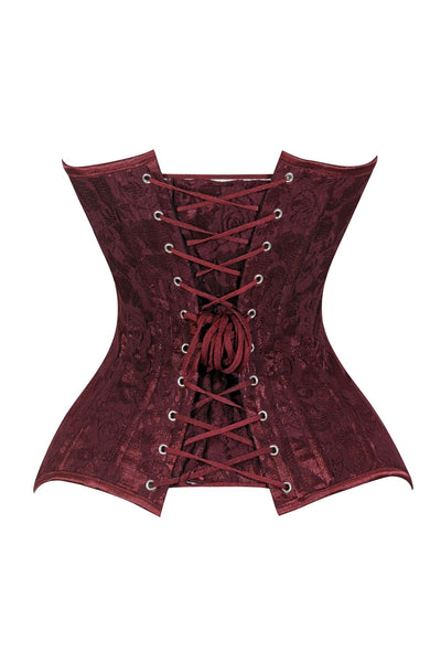 Lavish Dark Red Wine Lace Overbust Corset Sweetheart Neckline Busk Closure - Daisy Corsets