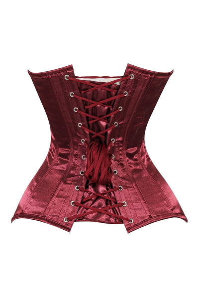 Lavish Dark Red Wine Satin Overbust Corset Sweetheart Neckline Busk Closure - Daisy Corsets