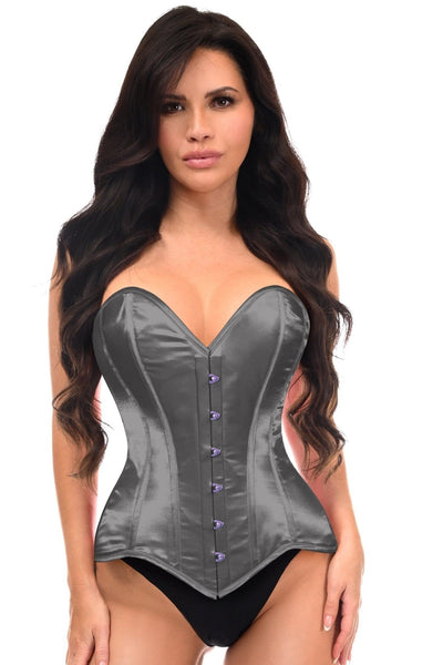 Lavish Dark Silver Overbust Corset Sweetheart Neckline Busk Closure - Daisy Corsets