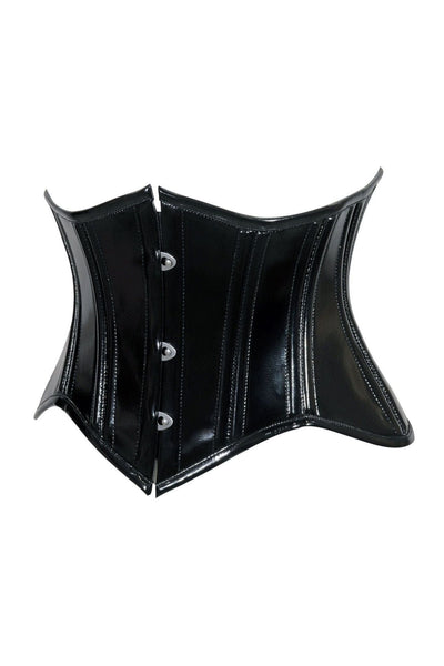 Lavish Double Boned Black Patent PVC Vinyl Curvy Cut Mini Cincher Underbust Corset - Daisy Corsets