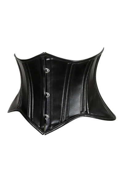 Lavish Double Boned Black Wet Look Faux Leather Curvy Cut Mini Cincher Underbust Corset - Daisy Corsets