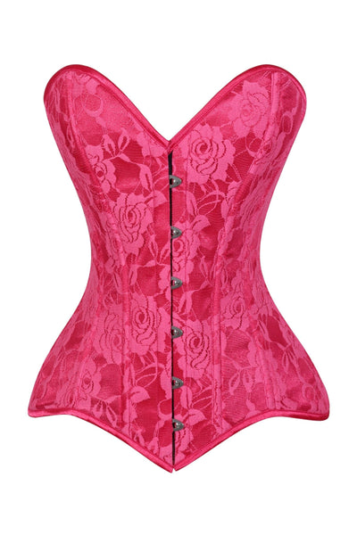 Lavish Fuchsia Lace Overbust Corset Sweetheart Neckline Busk Closure - Daisy Corsets