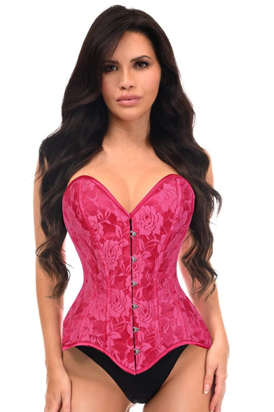 Lavish Fuchsia Lace Overbust Corset Sweetheart Neckline Busk Closure - Daisy Corsets