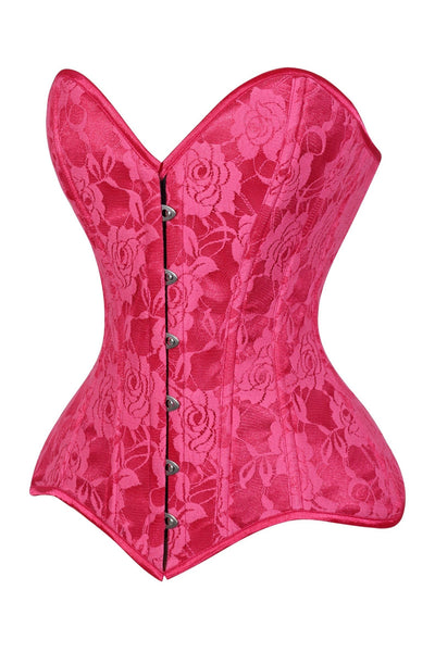 Lavish Fuchsia Lace Overbust Corset Sweetheart Neckline Busk Closure - Daisy Corsets
