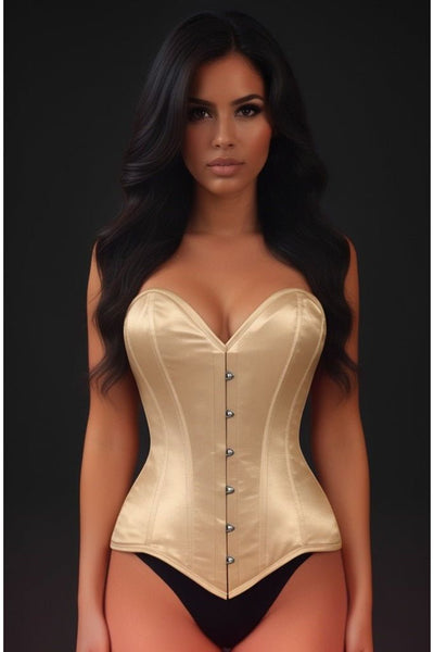 Lavish Gold Satin Overbust Corset Sweetheart Neckline Busk Closure - Daisy Corsets