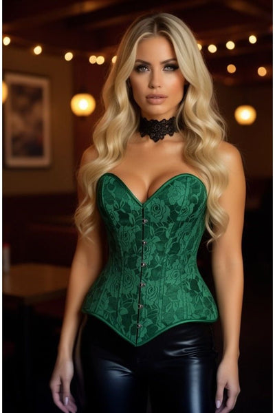 Lavish Green Lace Overbust Corset Sweetheart Neckline Busk Closure - Daisy Corsets