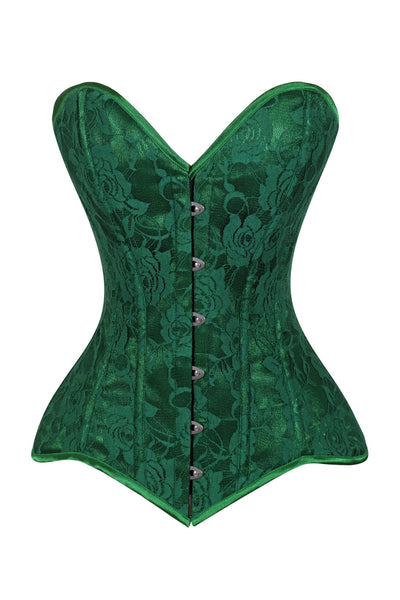 Lavish Green Lace Overbust Corset Sweetheart Neckline Busk Closure - Daisy Corsets