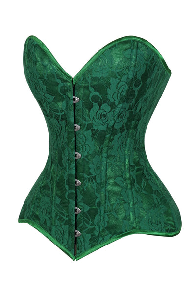 Lavish Green Lace Overbust Corset Sweetheart Neckline Busk Closure - Daisy Corsets