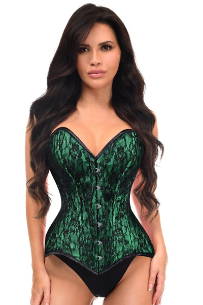 Lavish Green/Black Lace Overbust Corset Sweetheart Neckline Busk Closure - Daisy Corsets
